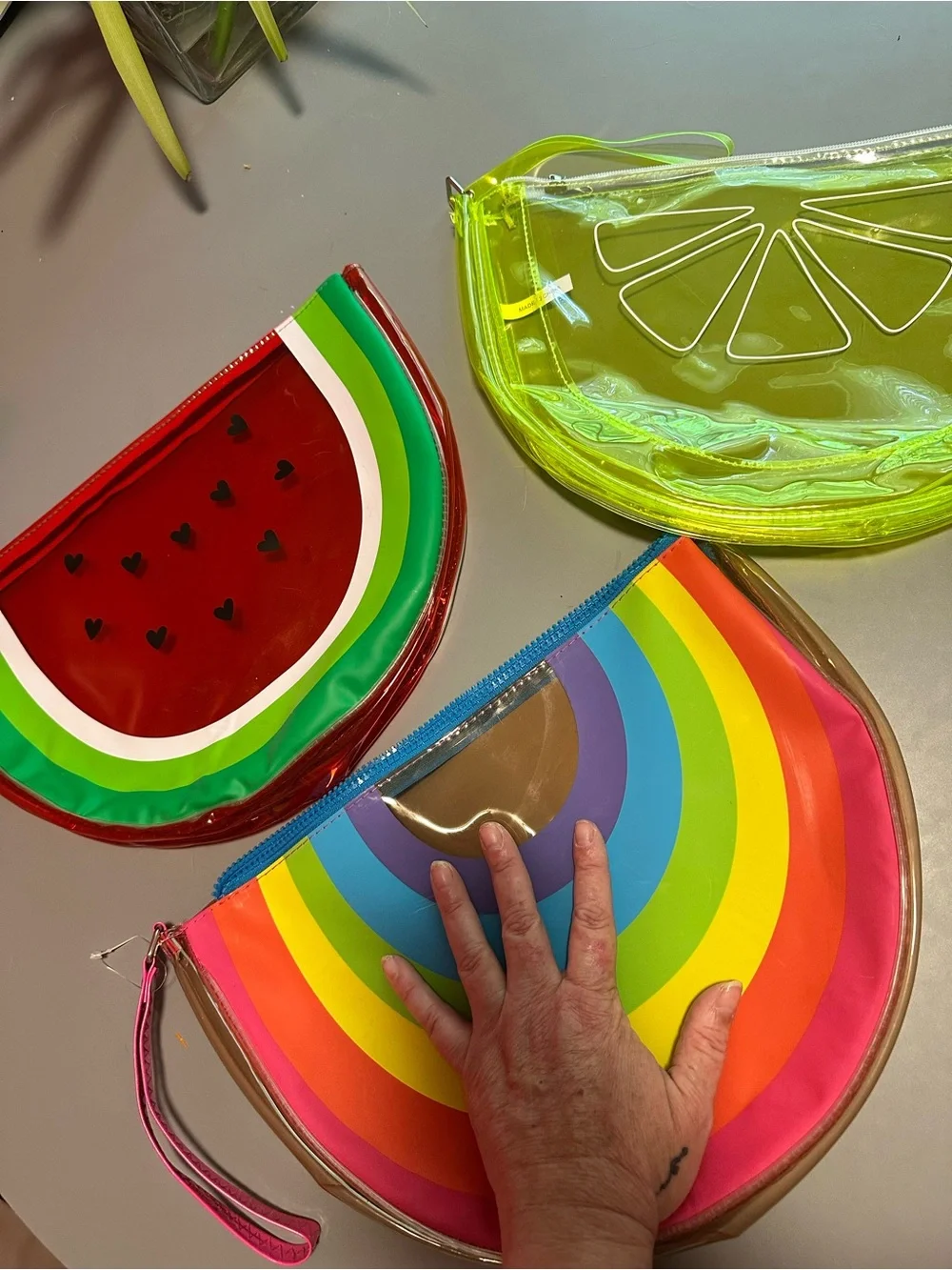 Large colorful fruit vinyl zipper storage - bundle of 3